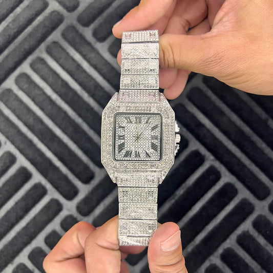 Cartier iced - out square faced watch