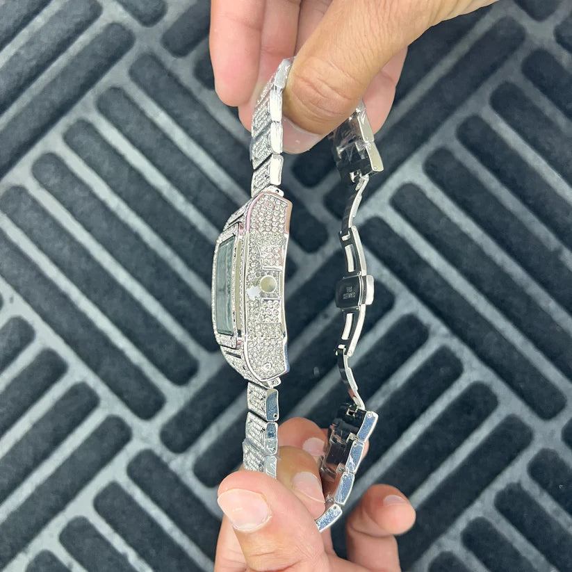 Cartier iced - out square faced watch
