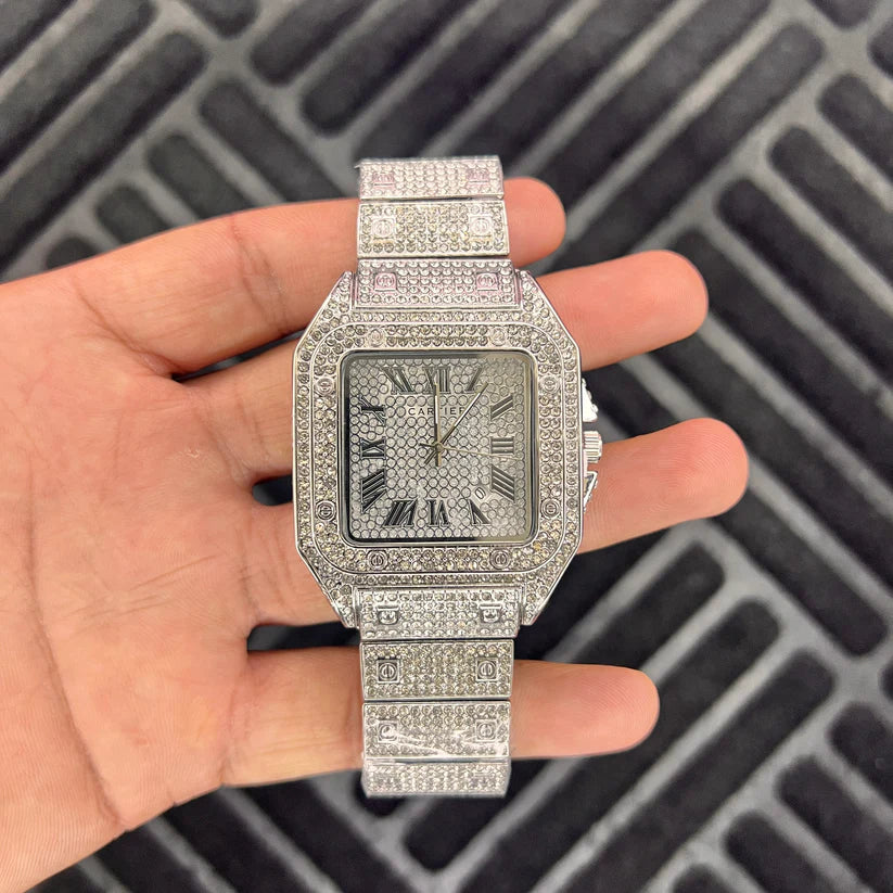Cartier iced - out square faced watch
