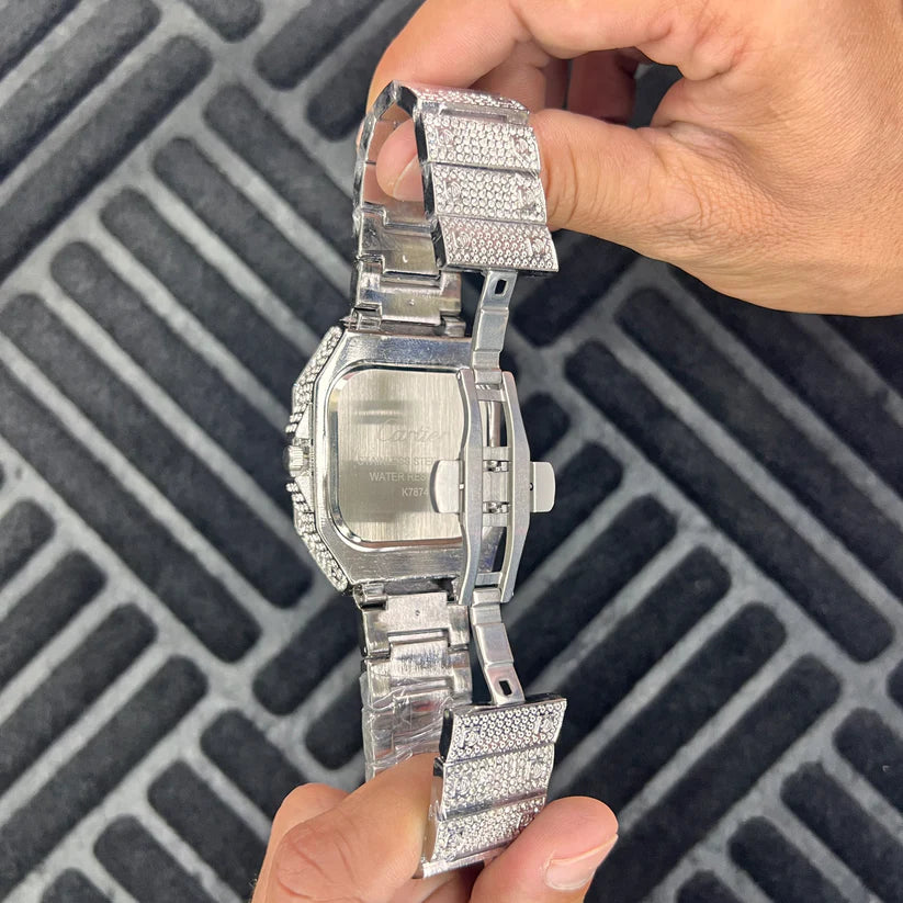 Cartier iced - out square faced watch