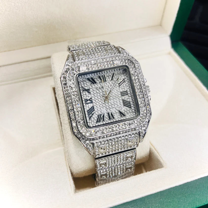Cartier iced - out square faced watch